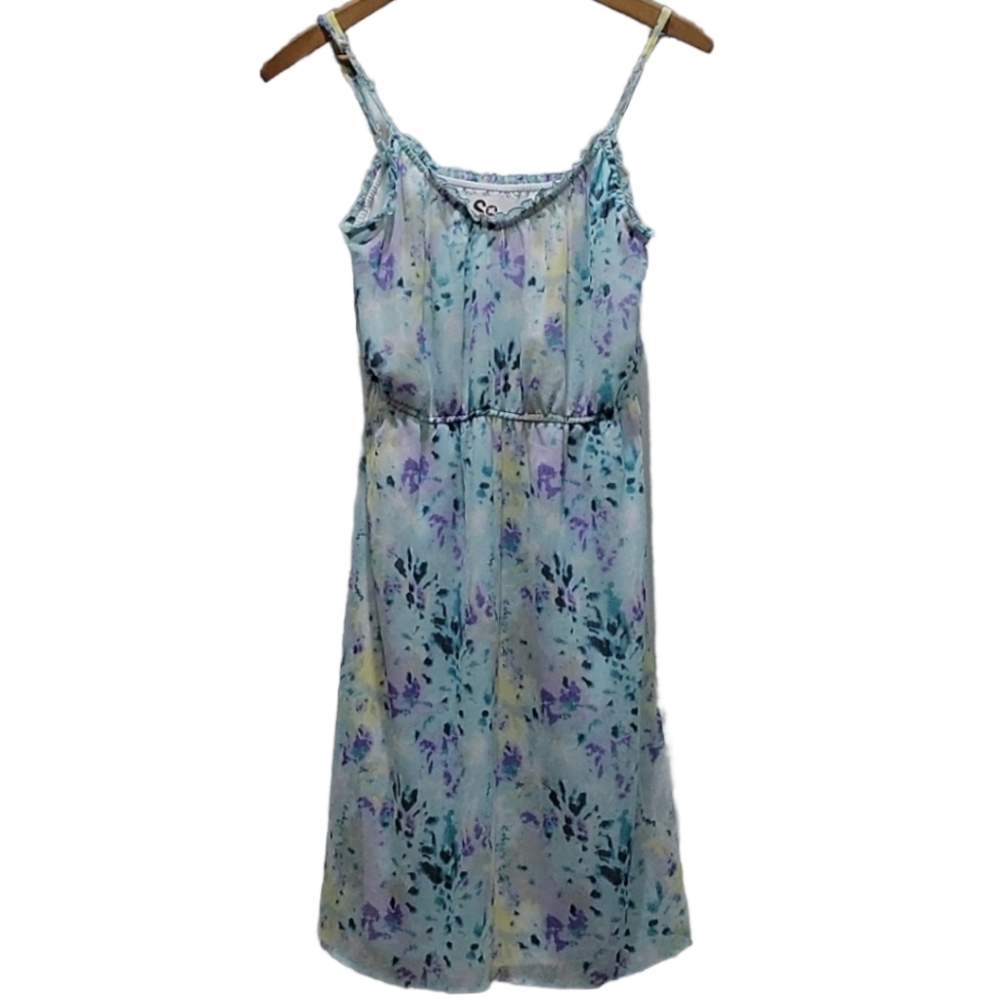 SO Sundress Blue Watercolor Floral Size L EUC
